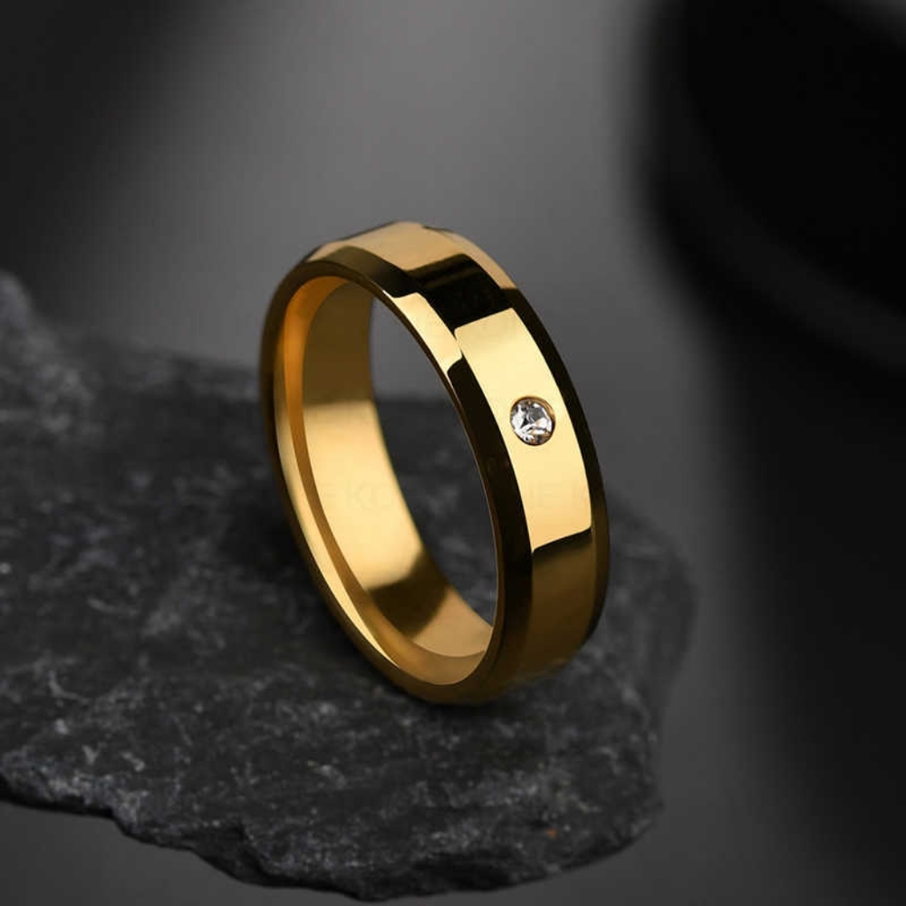 Men's Glossy Gold Steel Ring Size 8